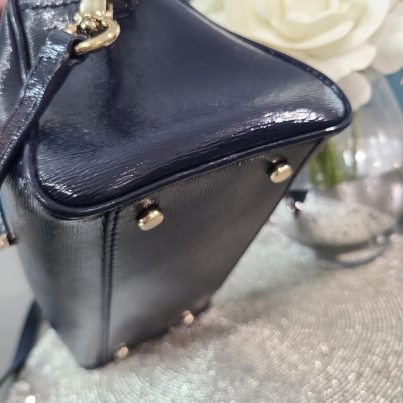Like New - Navy Blue Patent Leather Kate Spade Bag w/ Crossbody Strap - Picture 11 of 16